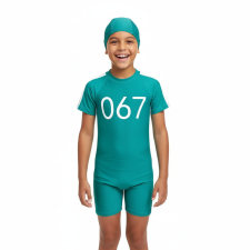 Kids Squid Game 067 Swimsuit Costume - One Piece Green Swimsuit with Swimming Cap Squid Game Cosplay