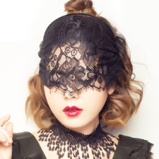 Halloween Black Face Mask Lace Floral Pattern Headband Costume