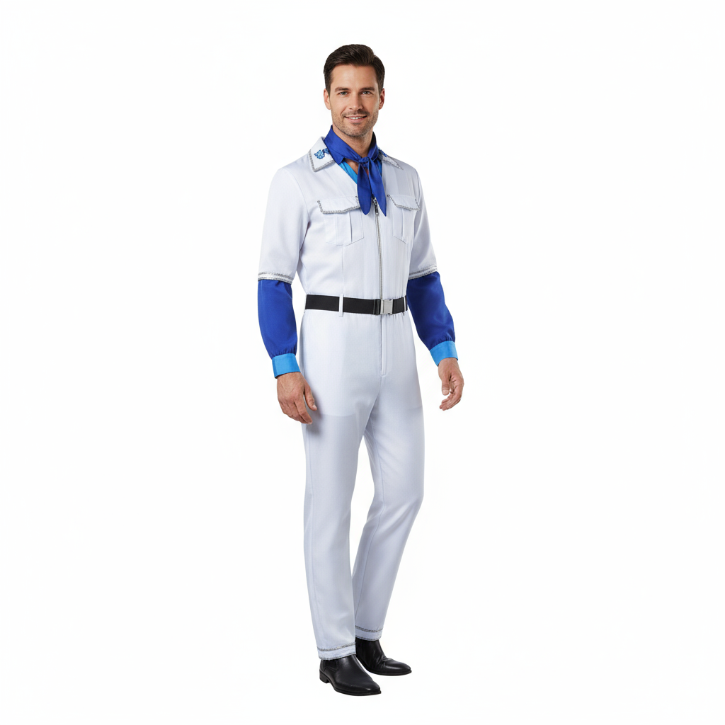 ABBA Benny Andersson Costume - White Blue Tracksuit Benny Andersson Cosplay