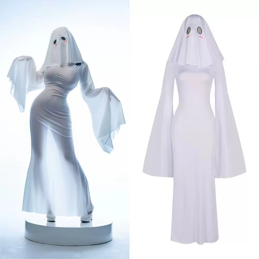 Ghost Girl Mrs. Apricot Costume - White Dress Mask Mrs. Apricot Cosplay
