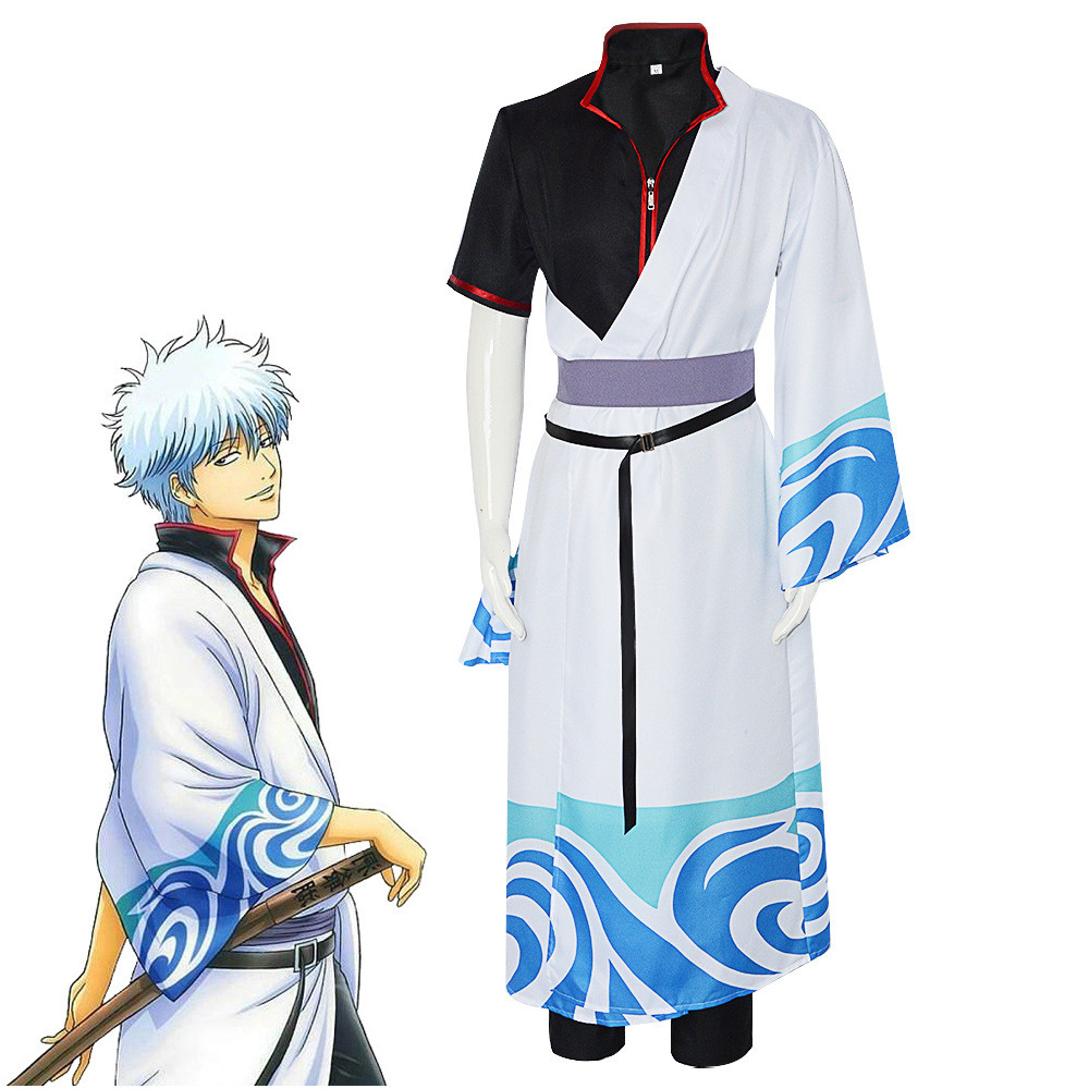 Gintama Gintoki Sakata Costume - Black Robe White Shirt Gintama Cosplay