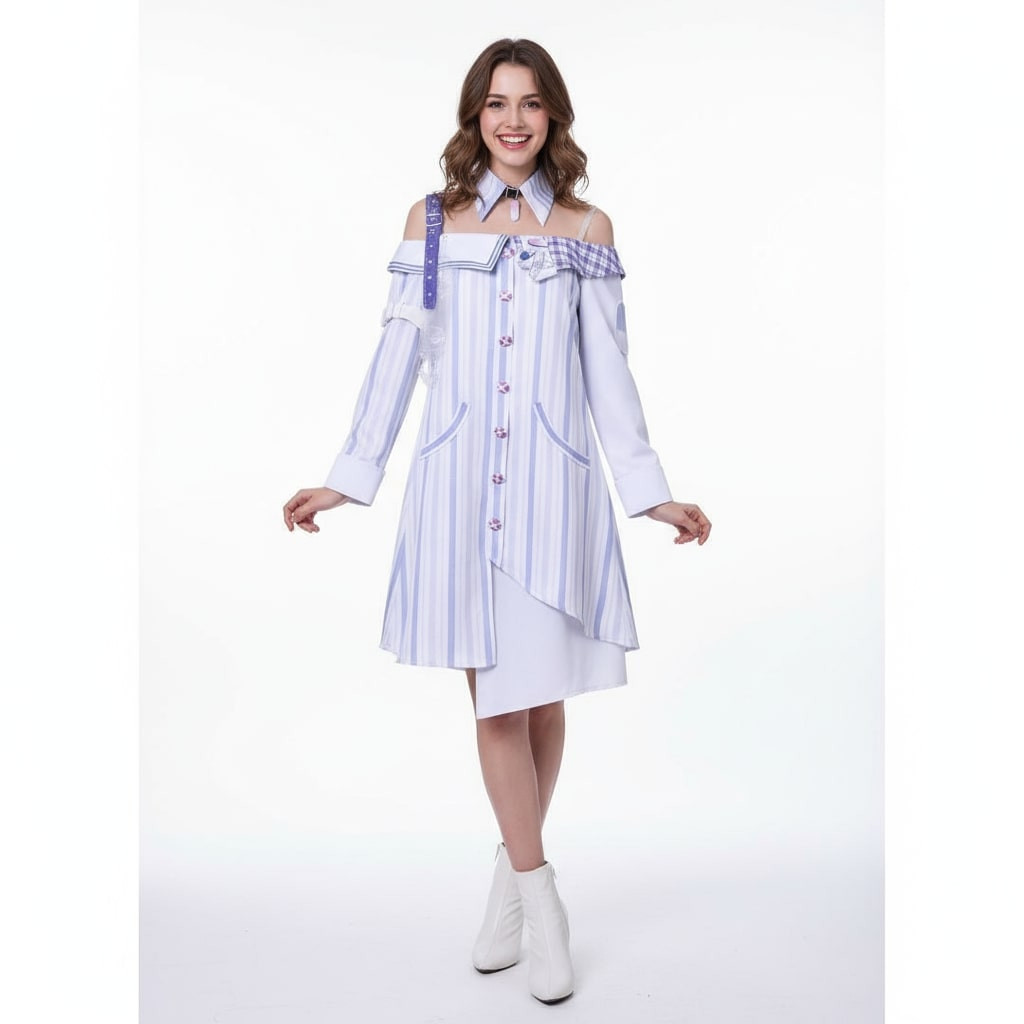 Egg Party Heather Heartless Nurse Costume - White Blue Nurse Dress Heather Cosplay