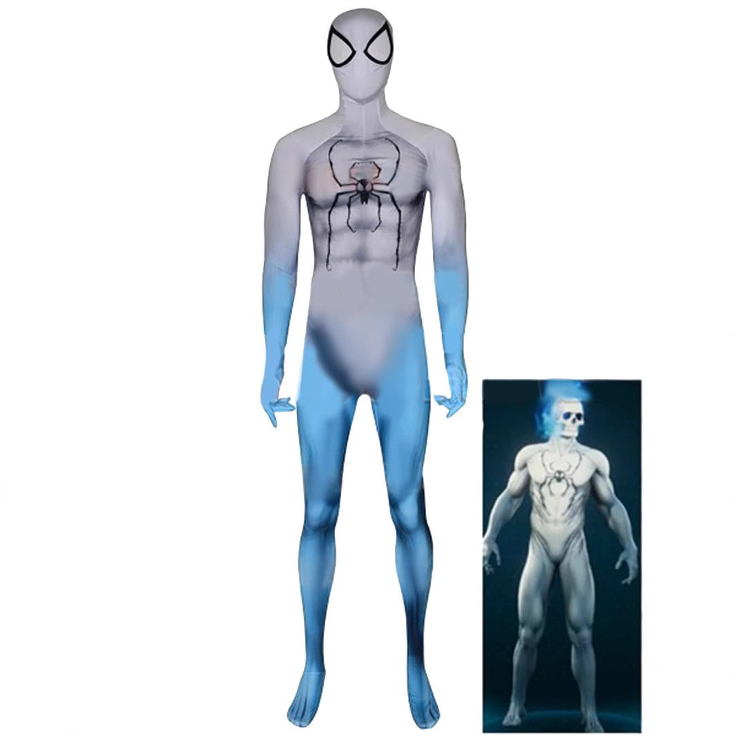 Spider-Man Spirit Spider Suit Costume - Light Blue White Bodysuit Mask Spider Man Cosplay