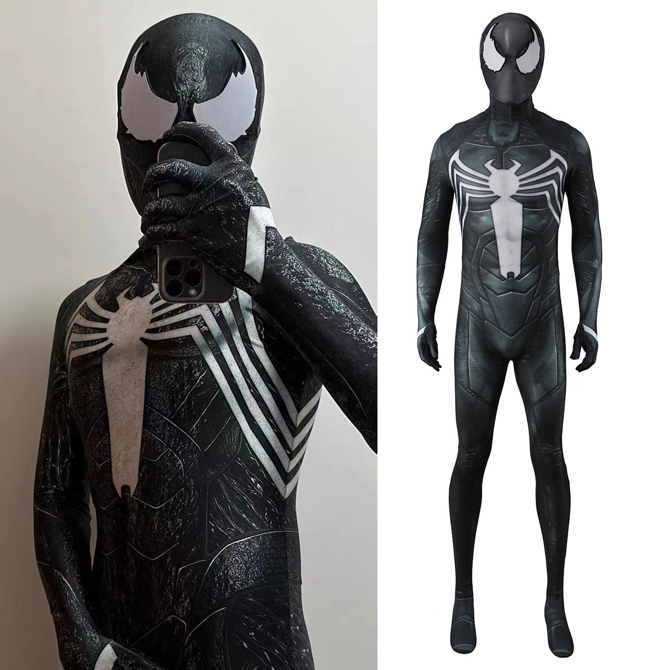 Spider-Man 3 Venom Costume - Black Bodysuit Mask Set Venom Cosplay