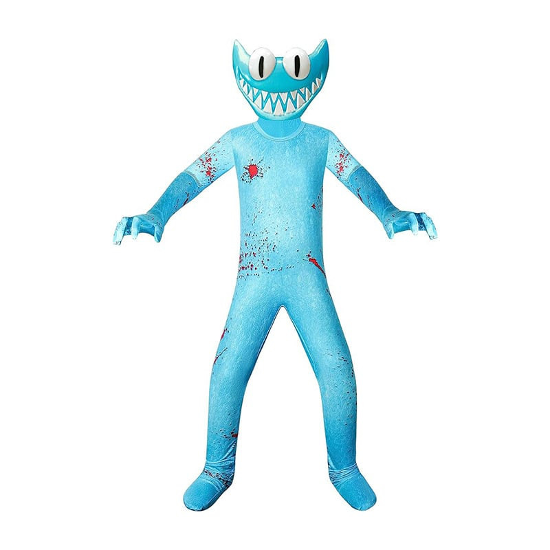 Kids Rainbow Friends Cyan Costume - Bodysuit Mask Cyan Rainbow Friends Cosplay