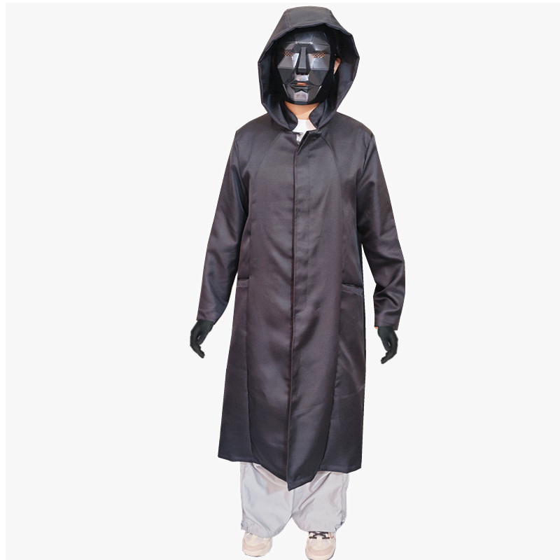 Squid Game Front Man Costume - Black Coat Mask Front Man Cosplay