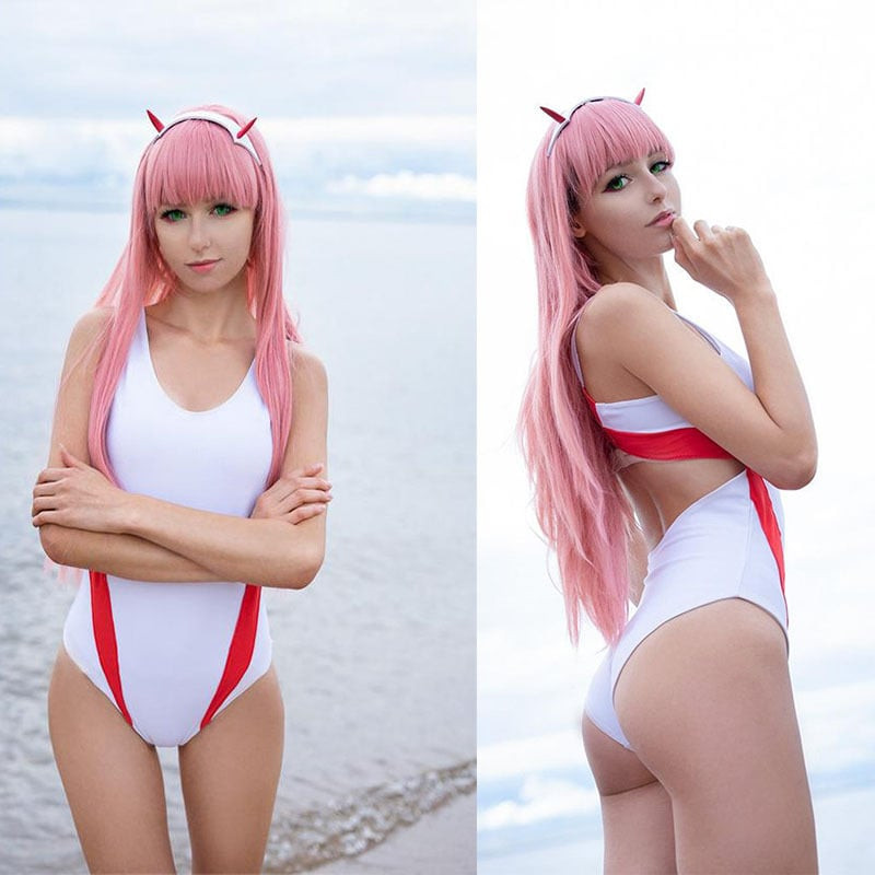 Darling In The Franxx Zero Two Bikini Swimsuit Costume - White Red Swimsuit Zero Two Cosplay