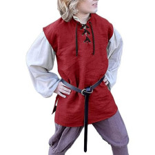 Kids Medieval Renaissance Pirate Costume - Red Sleeveless Tunic Pirate Cosplay