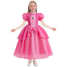 Girls Super Mario Bros Princess Peach Costume - Pink Dress Princess Peach Cosplay
