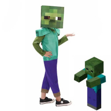 Kids Minecraft Zombie Costume - Mask And Suit Set Zombie Cosplay