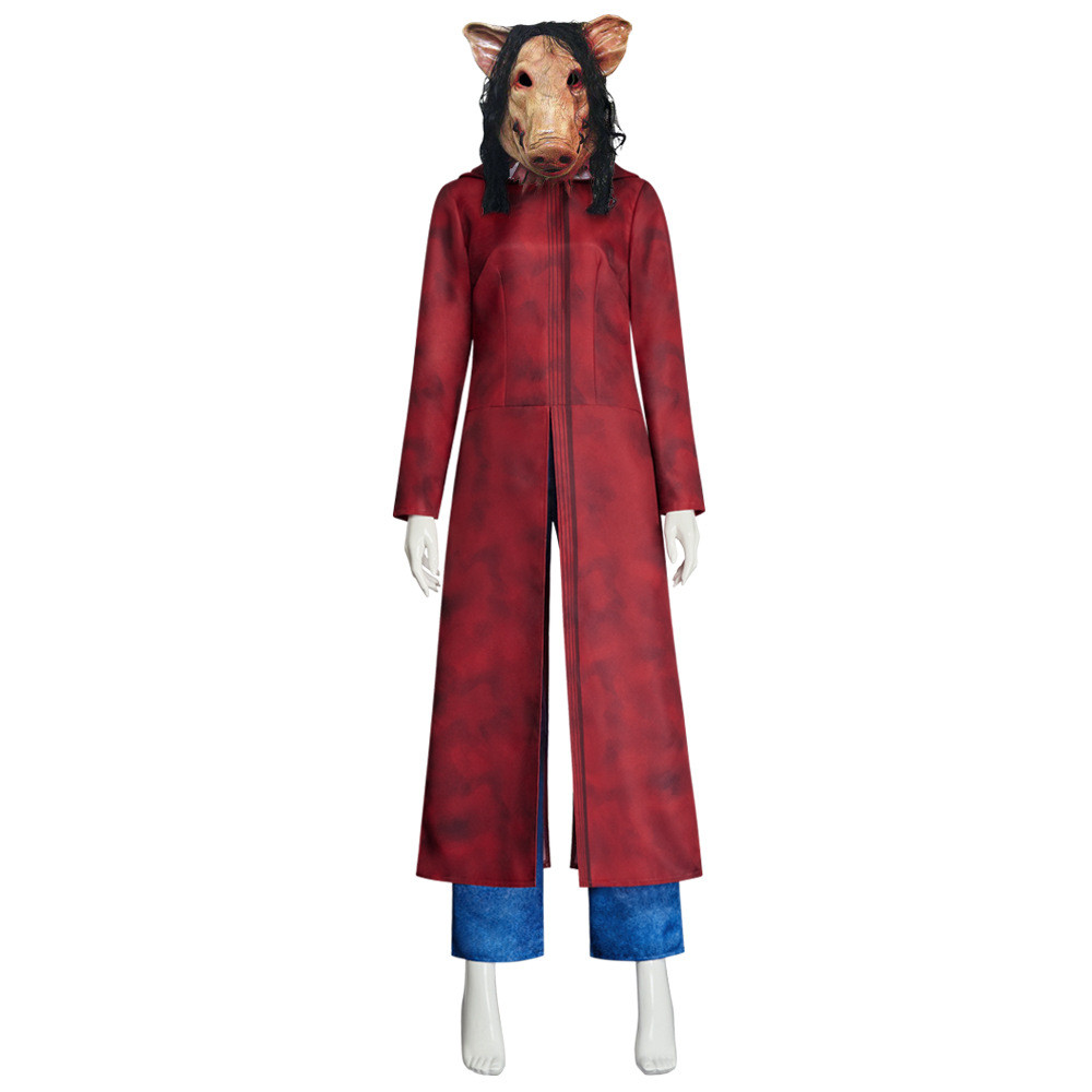 Saw Movie Amanda Young Costume - Red Coat Pants Mask Set Saw Amanda Cosplay