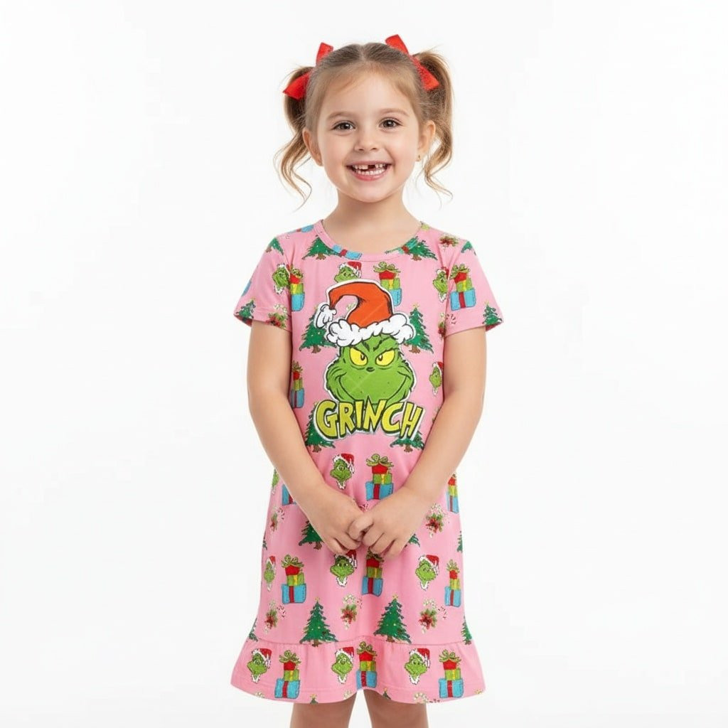 Girls The Grinch Dress Costume - Pink Dress Grinch Cosplay