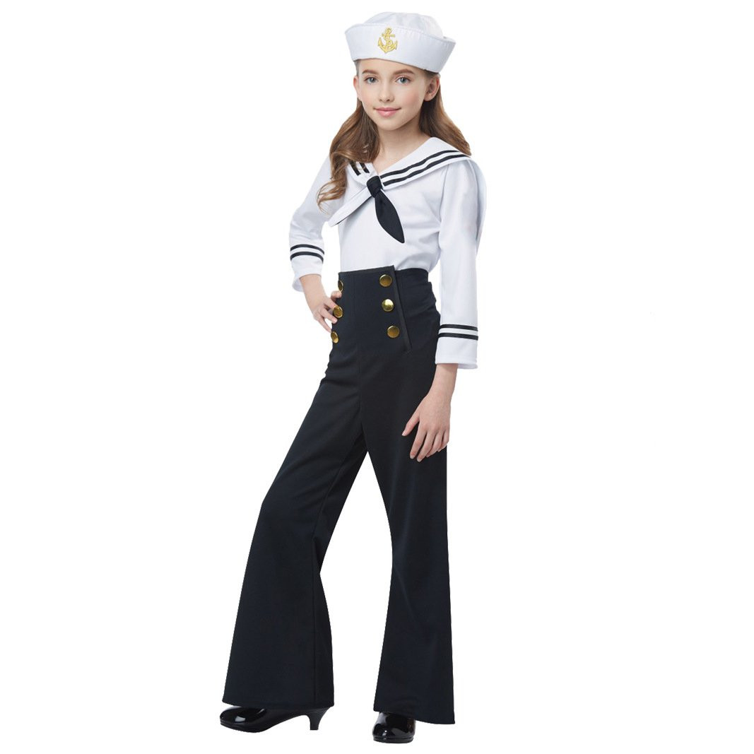 Girls Sailor Costume - Shirt Pants Hat Sailor Cosplay
