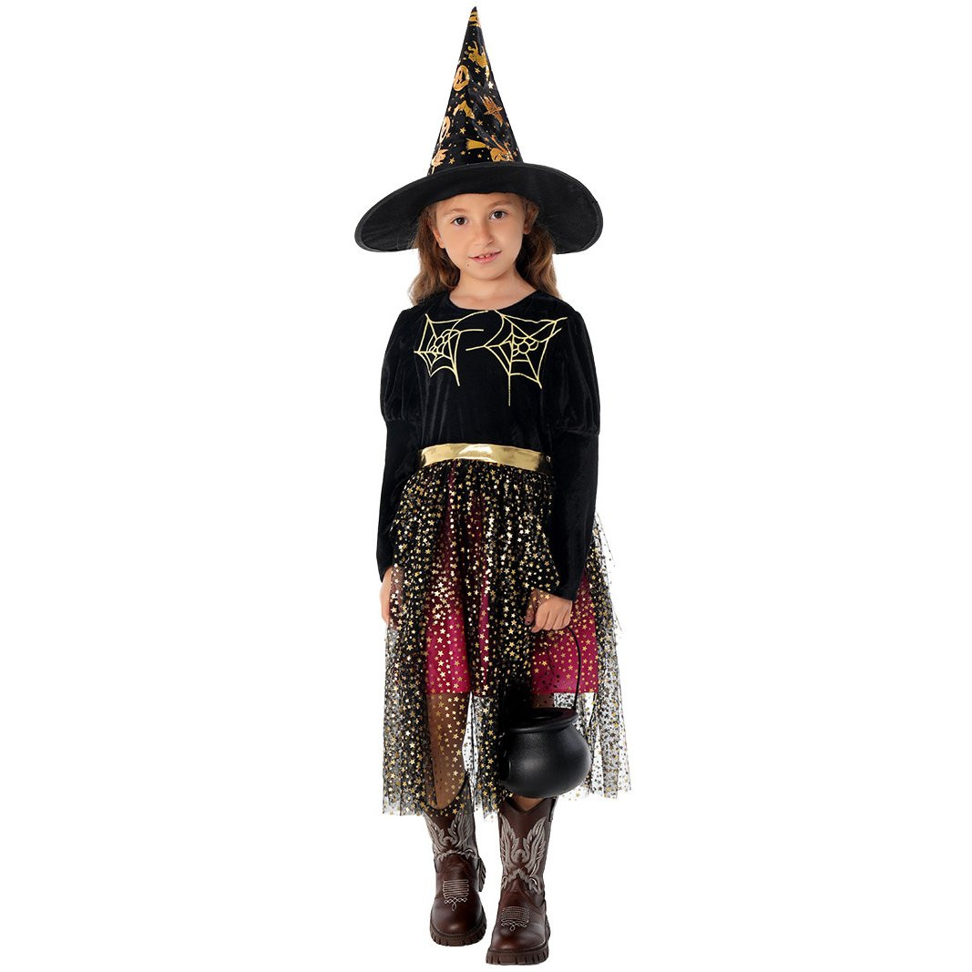 Girls Witch Costume - Black Dress Hat Set Witch Cosplay
