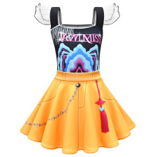 Girls K-Pop Demon Hunters Mira Costume - Black Yellow Puffed Sleeves Mini Dress Mira Cosplay