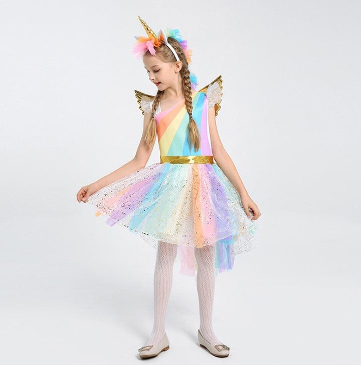 Girls Rainbow Unicorn Costume