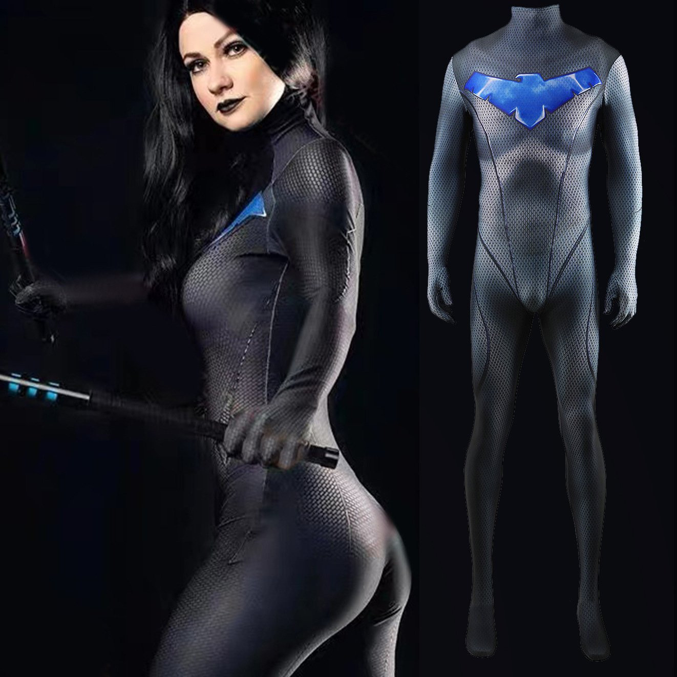 Young Justice Female Nightwing Costume - Black Bodysuit Female Nightwing Cosplay