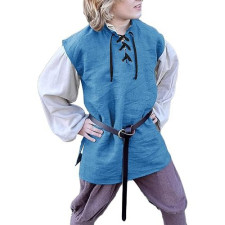 Kids Medieval Renaissance Pirate Costume - Blue Sleeveless Tunic Pirate Cosplay