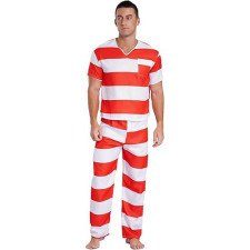Prisoner Costume - Red Striped Jumpsuit Prisoner Cosplay