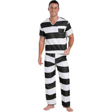 Prisoner Costume - Black Striped Jumpsuit Prisoner Cosplay