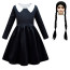 Girls Wednesday The Addams Family Costume - Long Sleeve Dress Wig Set Wednesday Addams Cosplay
