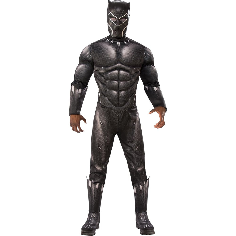 Men's Deluxe Black Panther Muscle Chest Battle Suit Costume And Mask