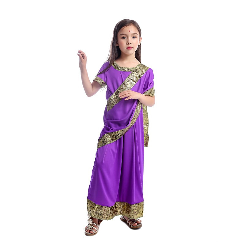 Girls Indian Sari Costume - Purple Dress Sari Cosplay