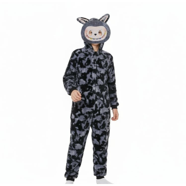 Labubu The Monsters Hidden ID Costume - Brown Grey Onesie Jumpsuit Mask Set Labubu Cosplay