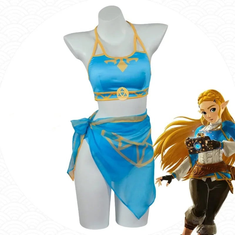 The Legend of Zelda Kingdom of Tears Princess Zelda Two Piece Bikini Swimsuit Costume - Blue Two Piece Swimsuit Princess Zelda Cosplay