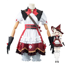 Genshin Impact Klee Costume - Red White Dress Accessories Set Klee Cosplay