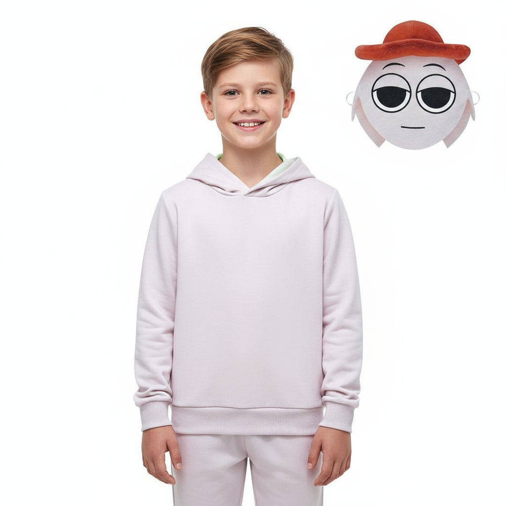 Kids Sprunki Tan Tunner Costume - Hoodie Pants Mask Set Tan Sprunki Cosplay