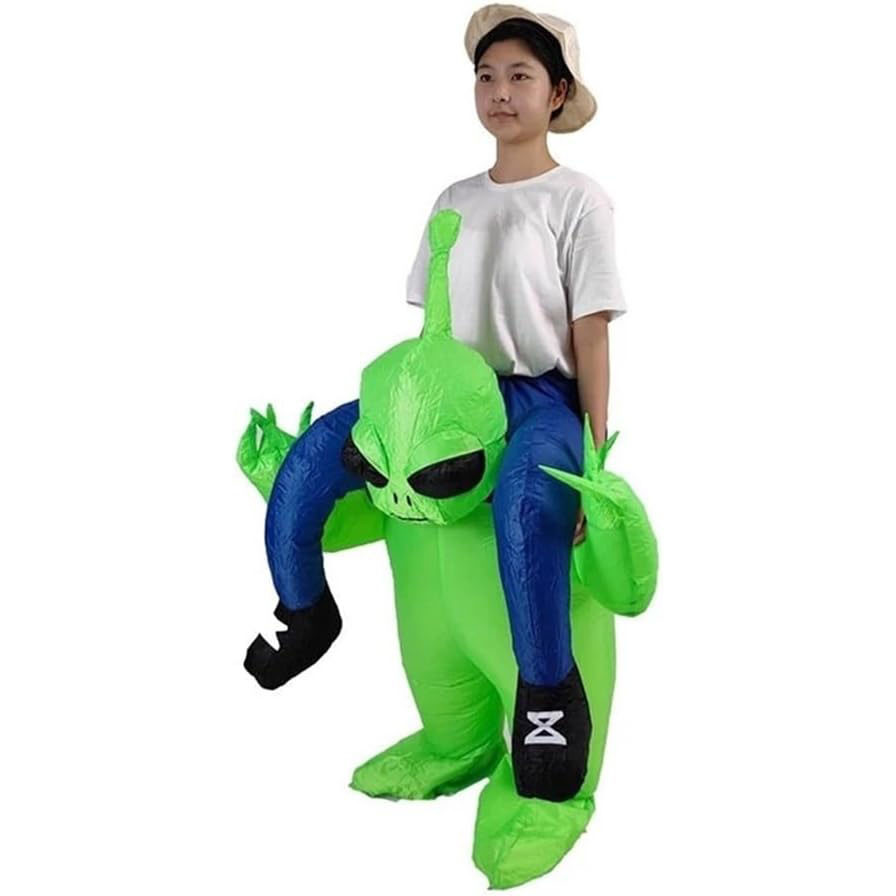Kids Riding Green Alien Inflatable Costume - Riding Green Alien Cosplay