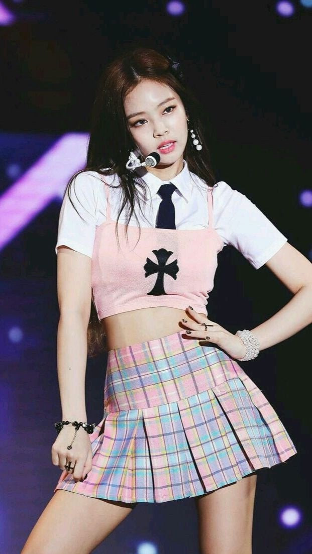 Blackpink Jennie Costume - Pink Plaid Skirt White Shirt Black Tie As If It's Your Last Jennie Cosplay