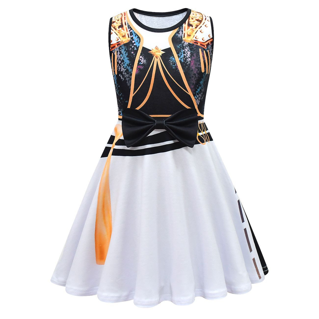 Girls K-Pop Demon Hunters Mira Costume - Black White Gold Sleeveless Mini Dress Stage Outfit Mira Cosplay