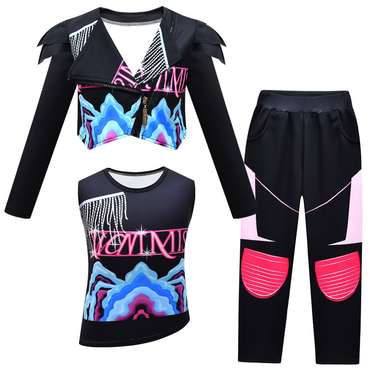 Girls K-Pop Demon Hunters Mira Costume - Black Yellow Jacket Shirt Pants Set Mira Cosplay
