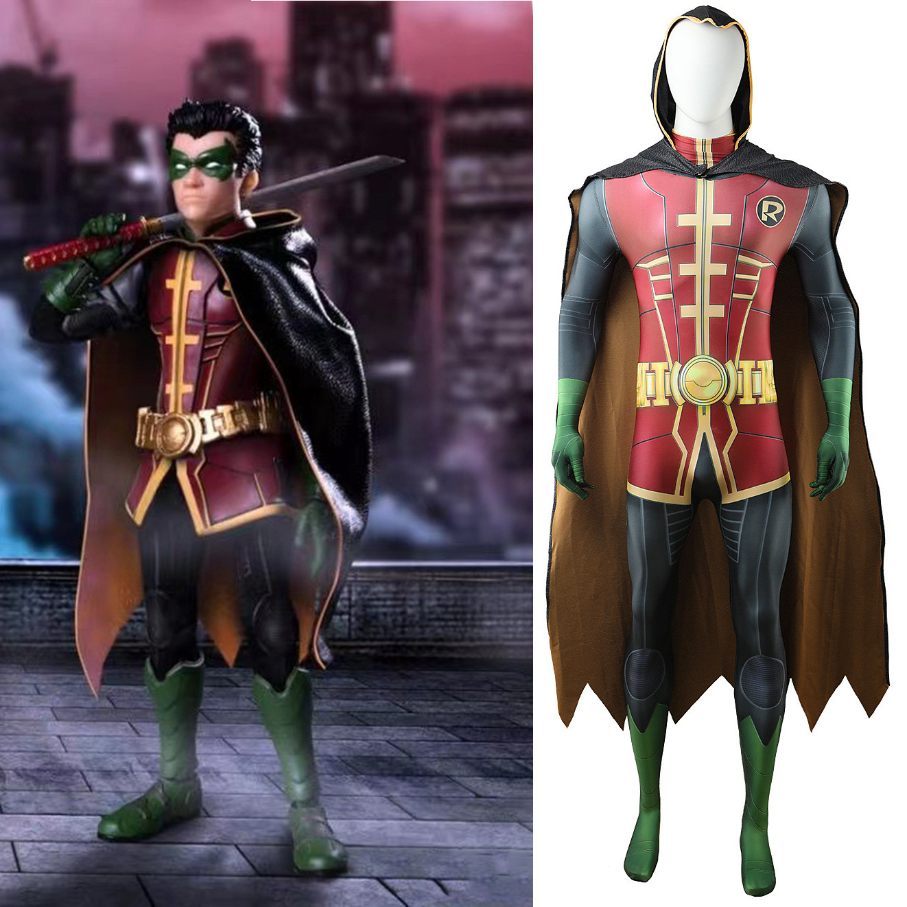 Batman and Robin Nightwing Robin Damian Wayne Costume - Bodysuit Robin Damian Wayne Cosplay