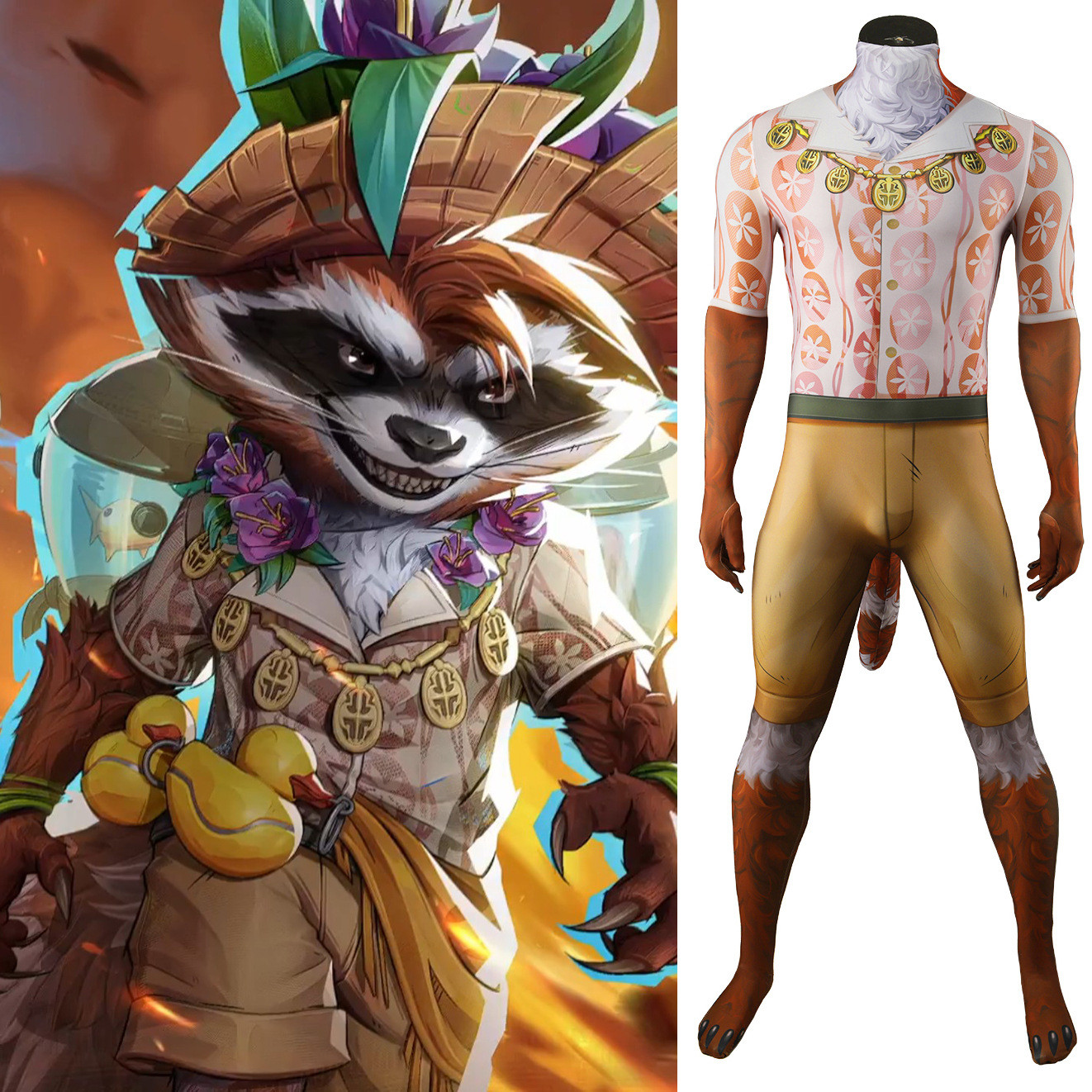 Marvel Rivals Rocket Sunshine Raccoon Suit Costume - Bodysuit Rocket Sunshine Raccoon Cosplay