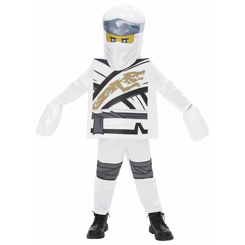 Kids Ninjago Zane Costume - Bodysuit Mask Hat Set White Zane Cosplay