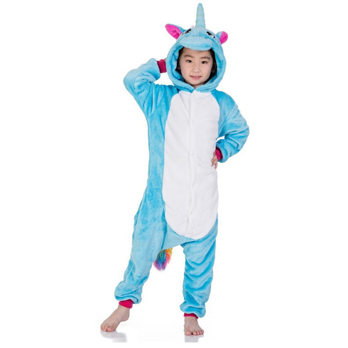Kids Blue Rainbow Tail Unicorn Costume - Onesie Jumpsuit Blue Rainbow Tail Unicorn Cosplay