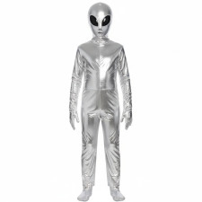 Kids Alien Costume - Shiny Silver Bodysuit Alien Cosplay