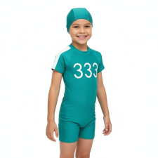 Kids Squid Game 333 Swimsuit Costume - One Piece Green Swimsuit with Swimming Cap Squid Game Cosplay