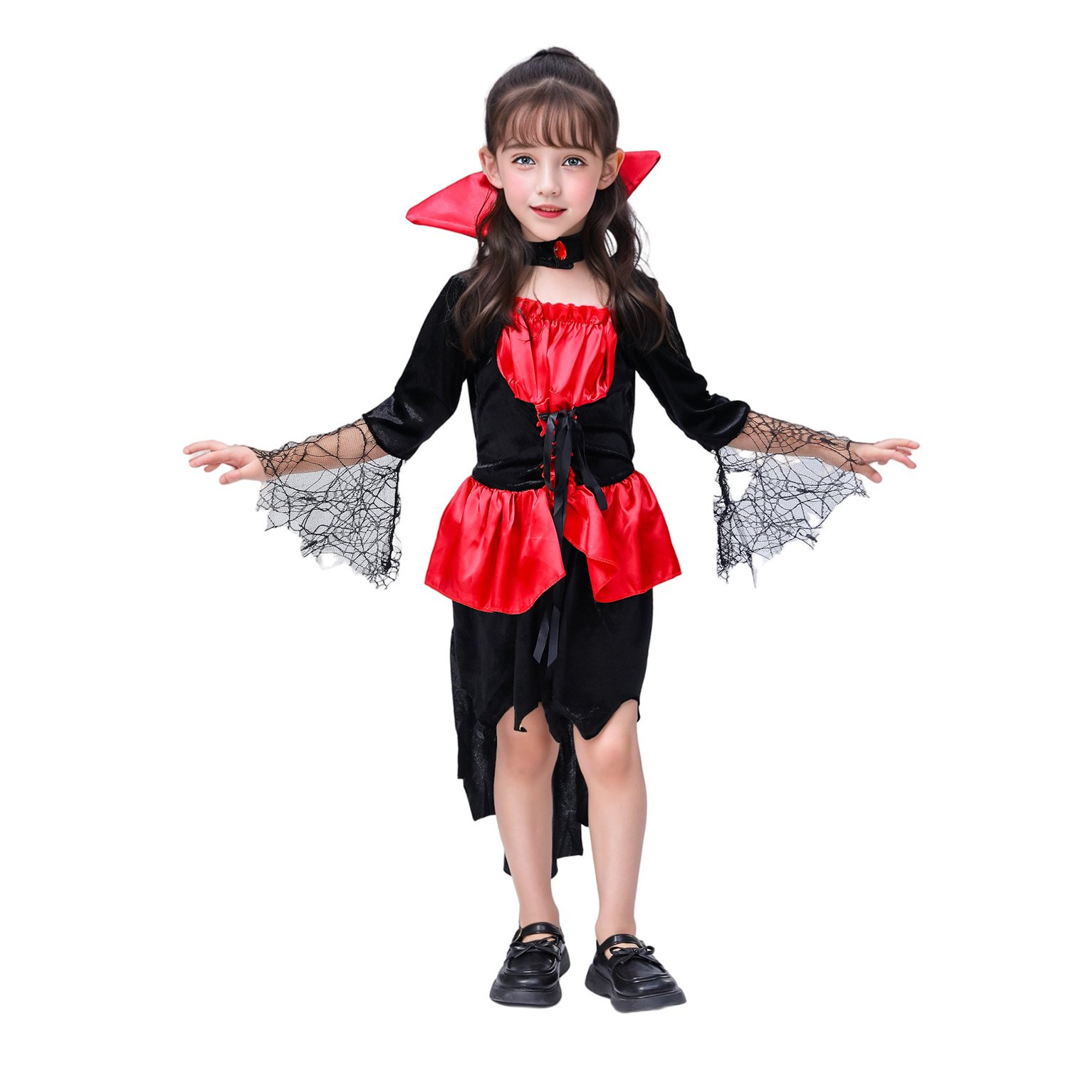 Girls Vampire Dracula Costume - Red Black Dress Dracula Cosplay