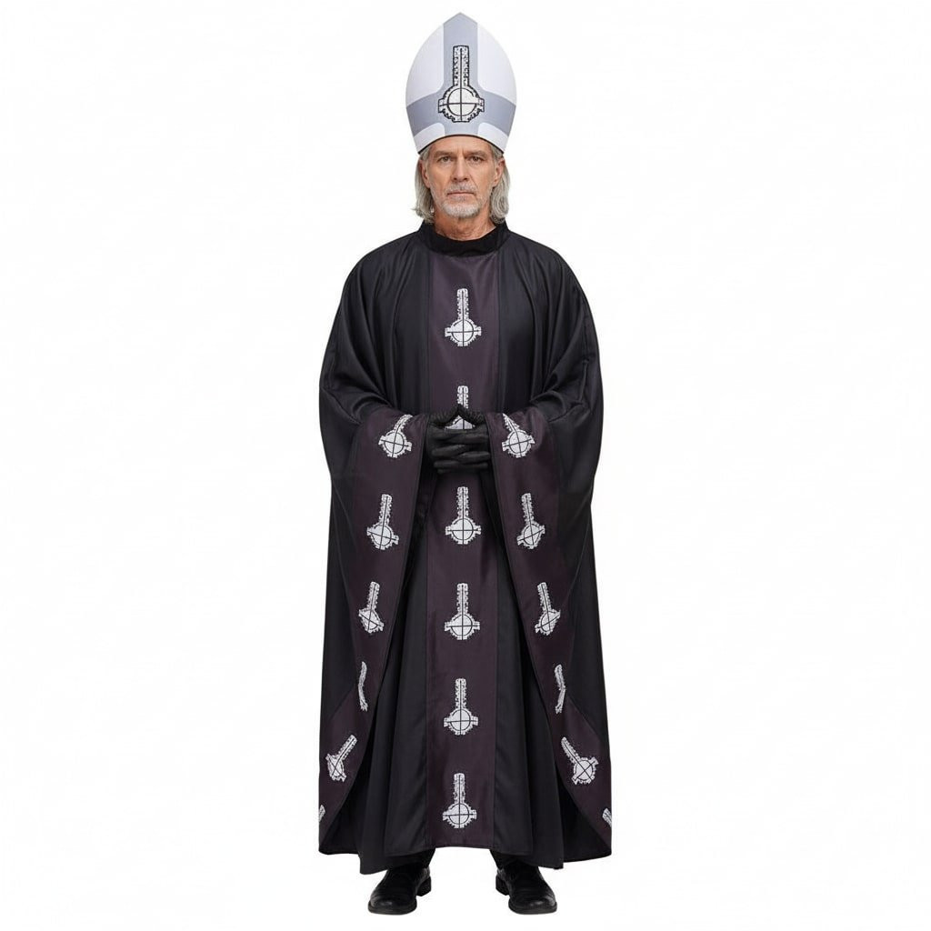 Ghost Papa Emeritus Costume - Black Robe Headdress Papa Emeritus Cosplay