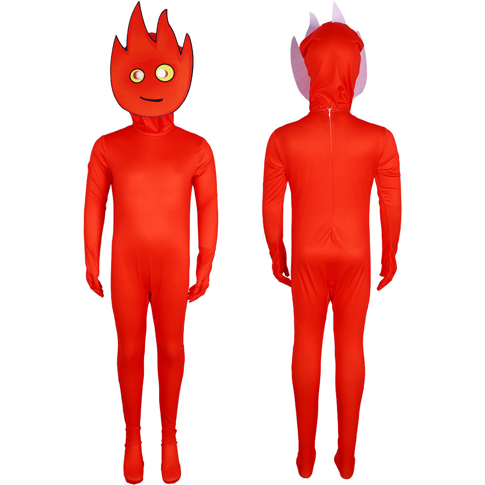 Super Coolmath Bros Fireboy Costume - Bodysuit Mask Fireboy Cosplay