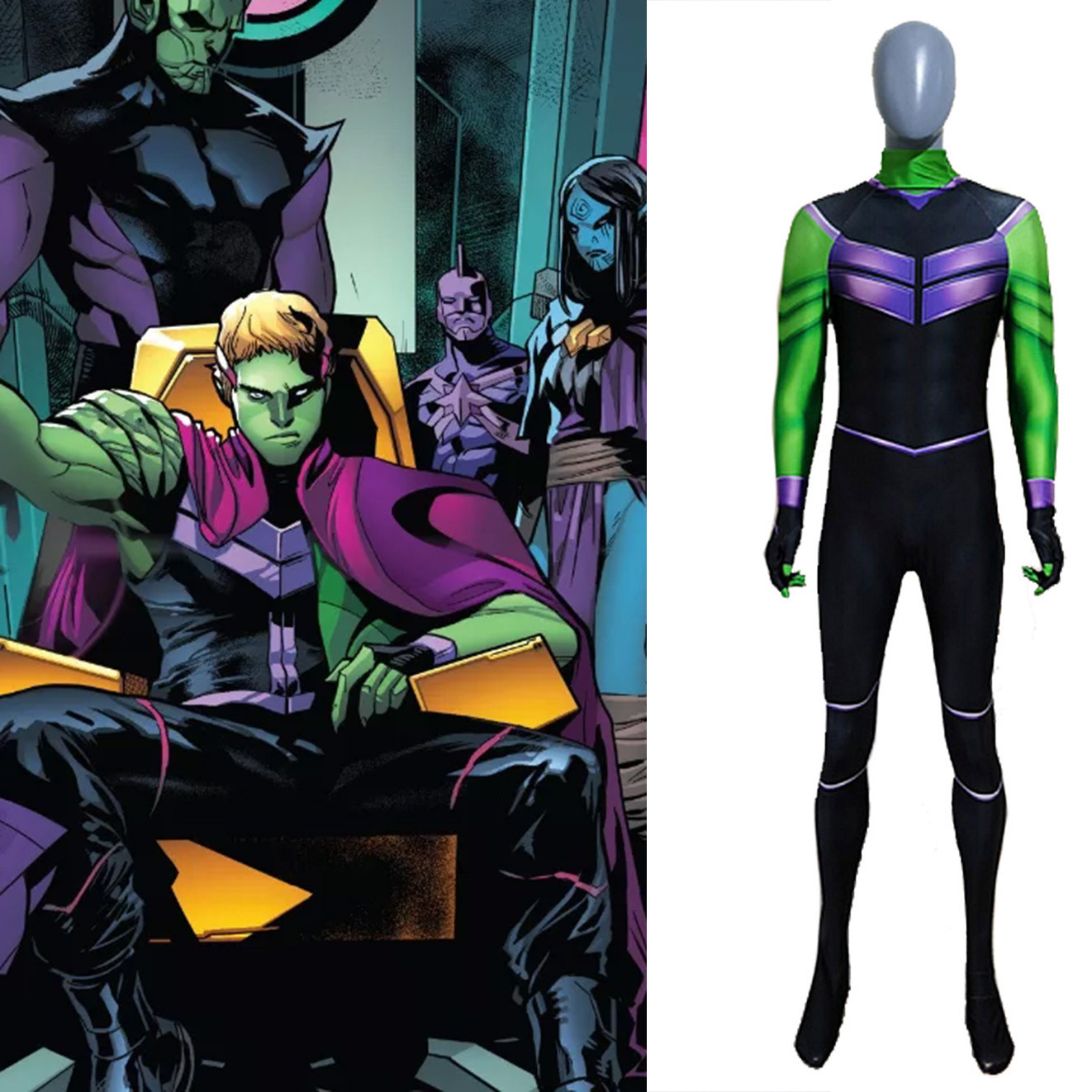 Young Avengers Hulkling Theodore Rufus Altman Costume - Black Green Bodysuit Hulkling Cosplay