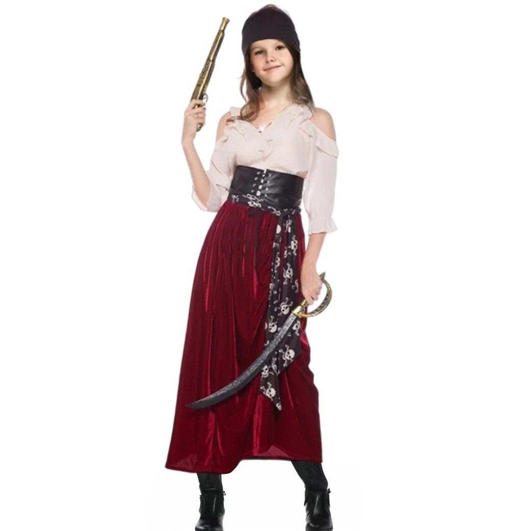 Girls Pirate Costume - Red Skirt Scarf Set Set Pirate Cosplay