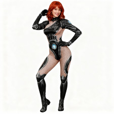 Marvel Rivals Invisible Woman Costume - Fish Net Pattern Black Bodysuit Invisible Woman Cosplay