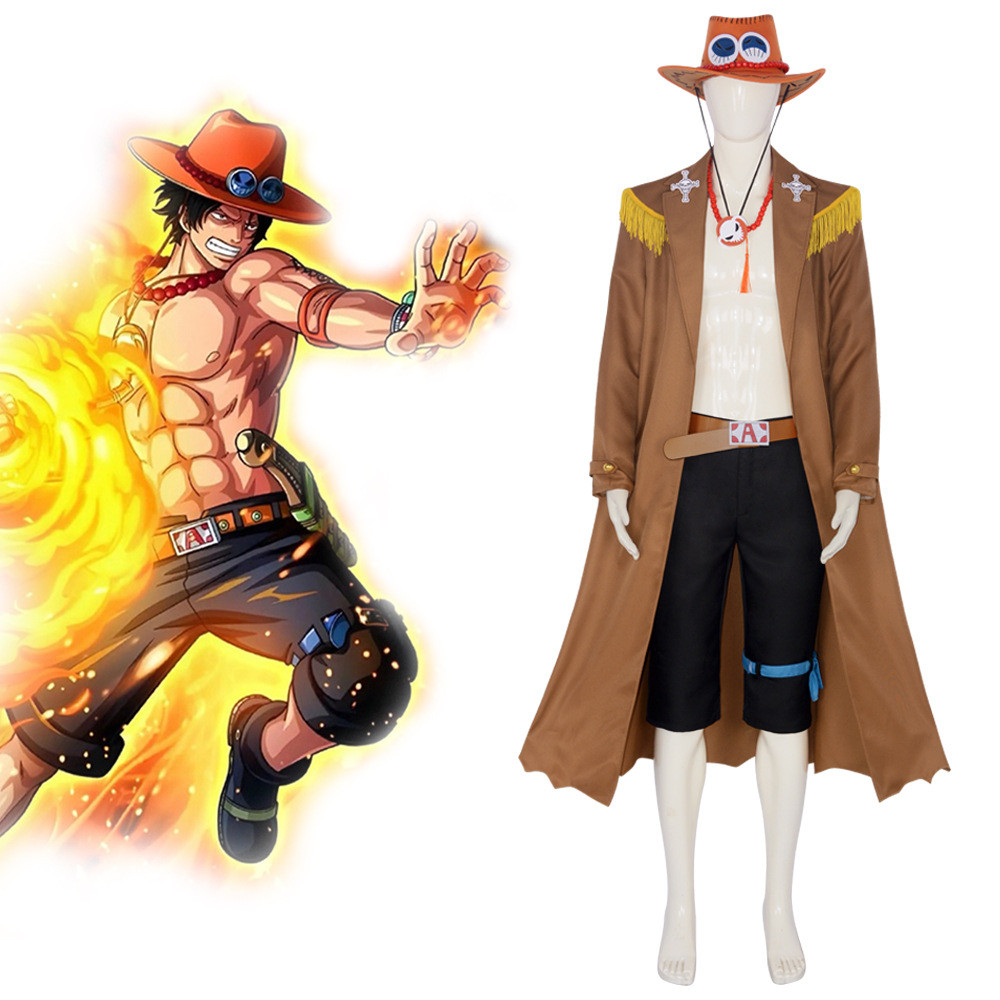 One Piece Portgas D Ace Costume - Brown Coat Shorts Portgas D Ace Cosplay