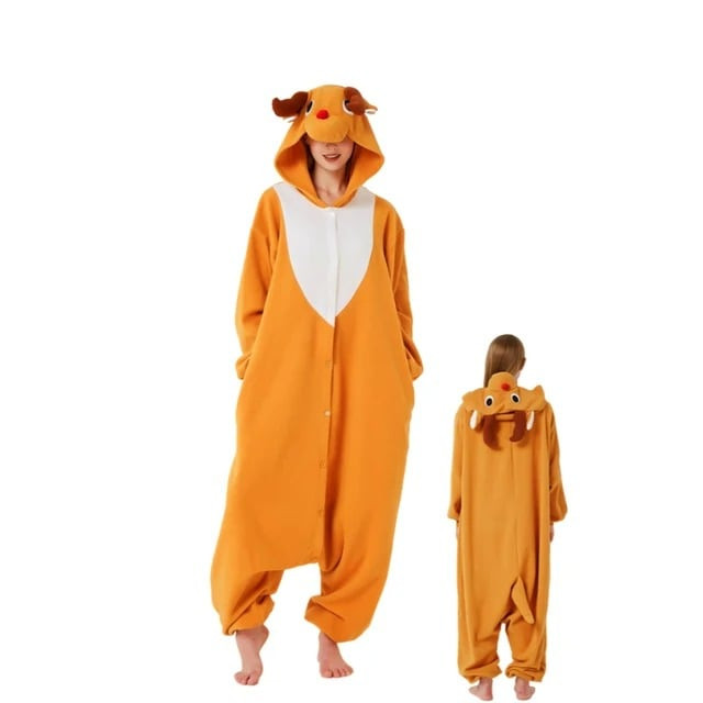 Kids Orange Reindeer Costume - Onesie Jumpsuit Orange Reindeer Cosplay