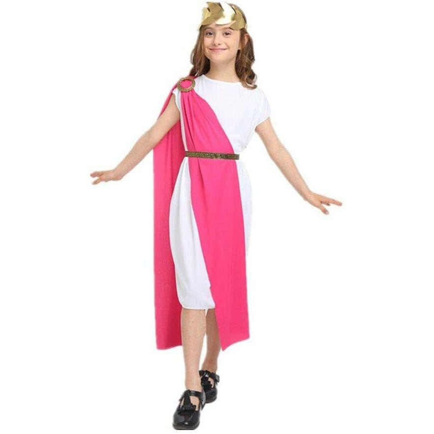 Girls Ancient Roman Era Costume - White Pink Robe Roman Cosplay